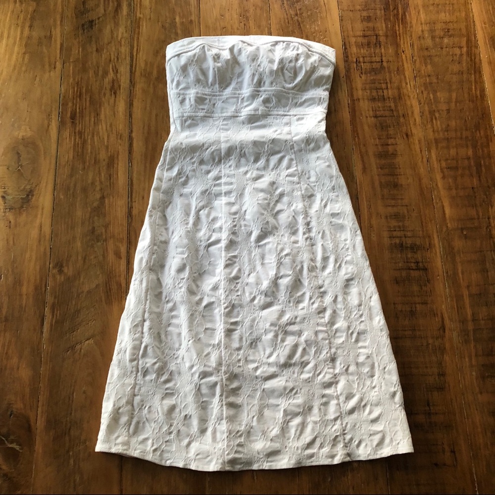 White semi formal strapless dress